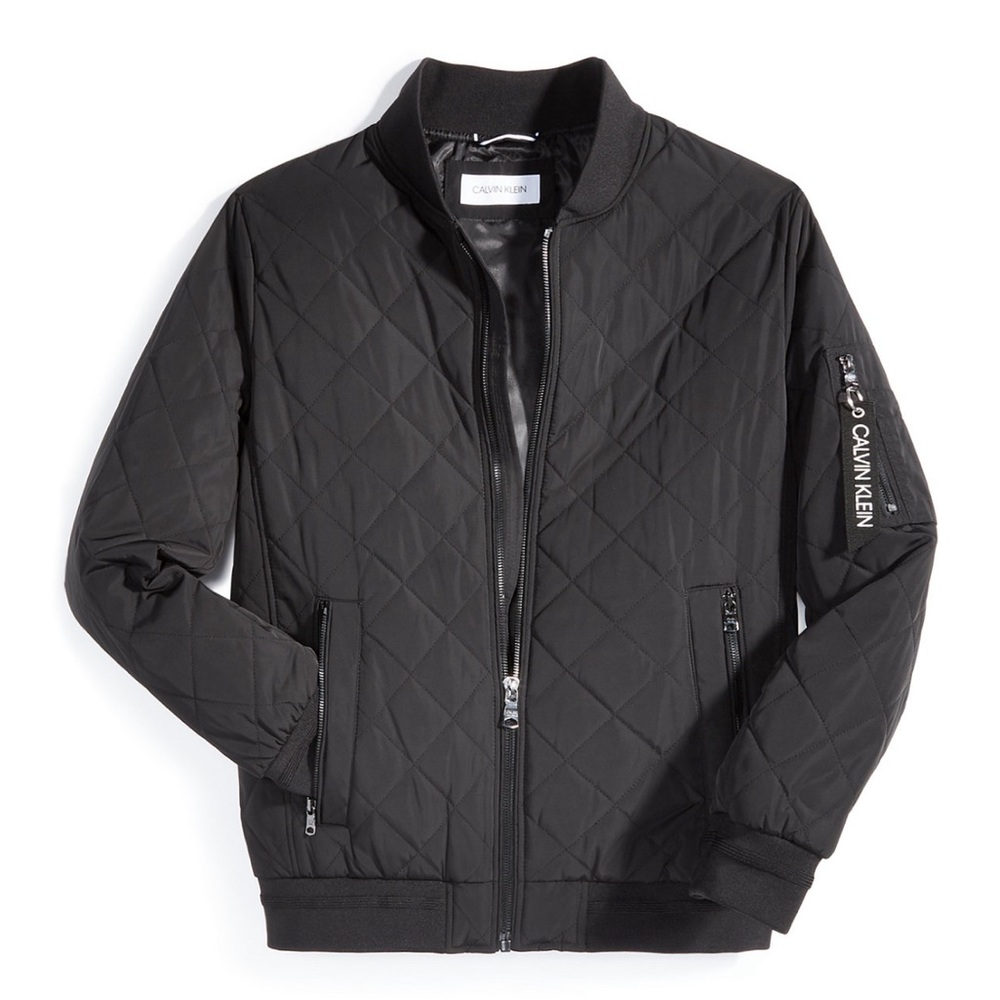 [NWT] Calvin Klein Men's Quilted Baseball Jacket w/ Rib-Knit Trim (Black, XXL)